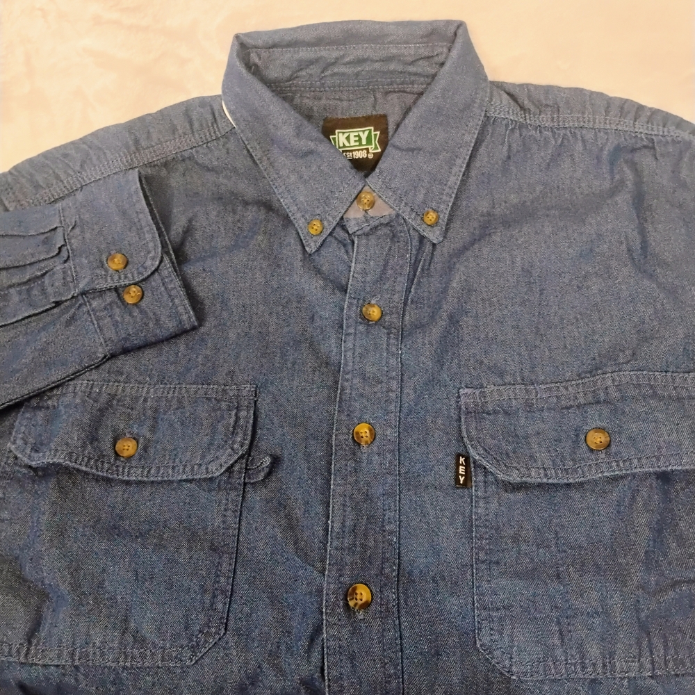 Key Apparel Premium Long Sleeve Denim Shirt Mens Large Work Wear NEW NWT J